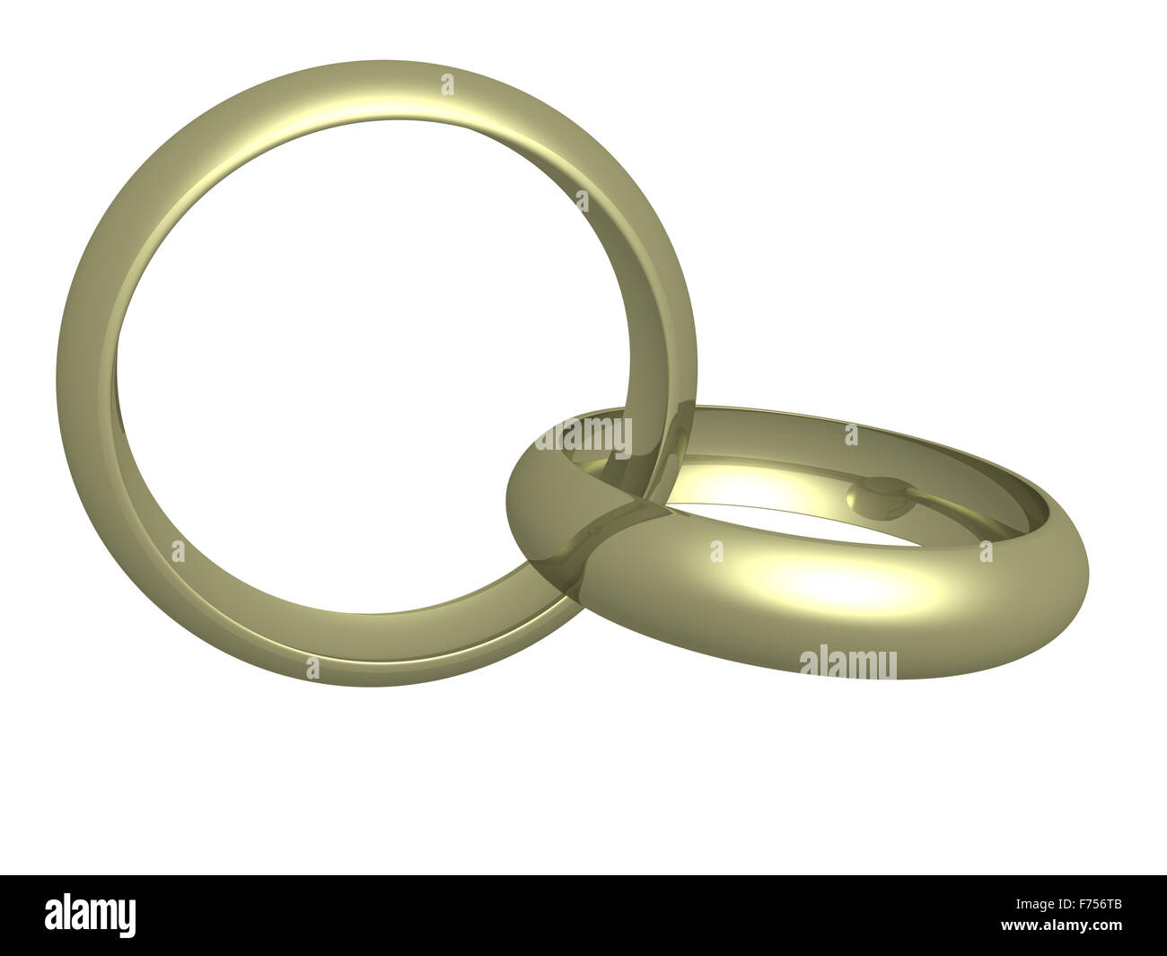 Due anelli di nozze con riflessione. l'immagine 3D. Foto Stock