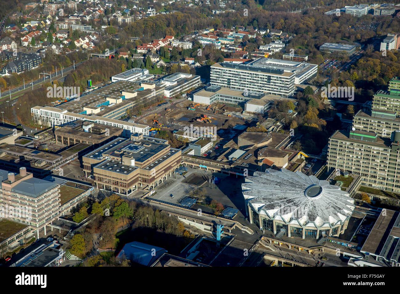 Ristrutturazione e nuove costruzioni a causa di problemi di amianto, guardare la Ruhr University di Bochum, strofinare, demolizione di ingegneria Foto Stock