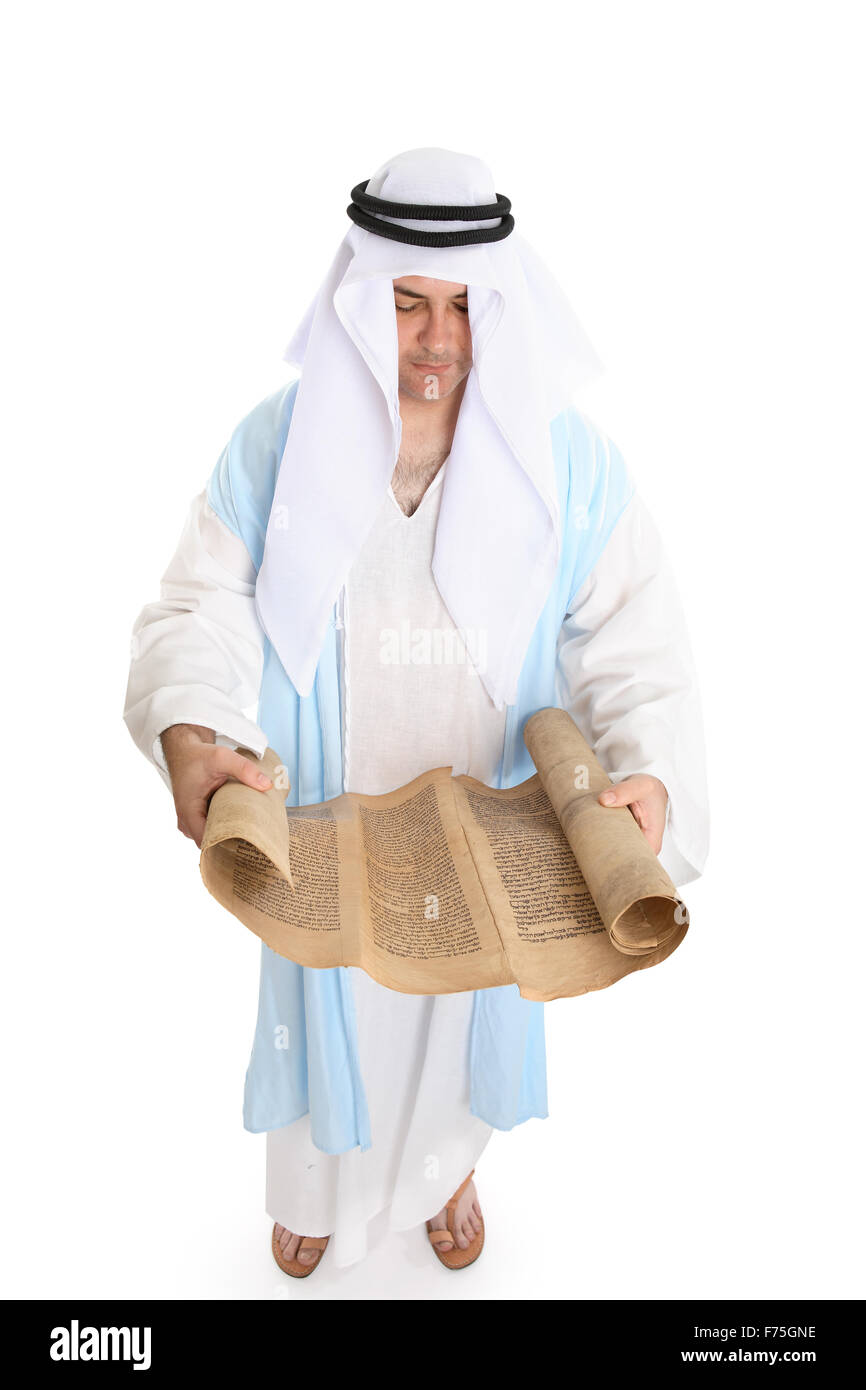 Uomo biblico o tracciare la lettura di santo torah scorrere Foto Stock