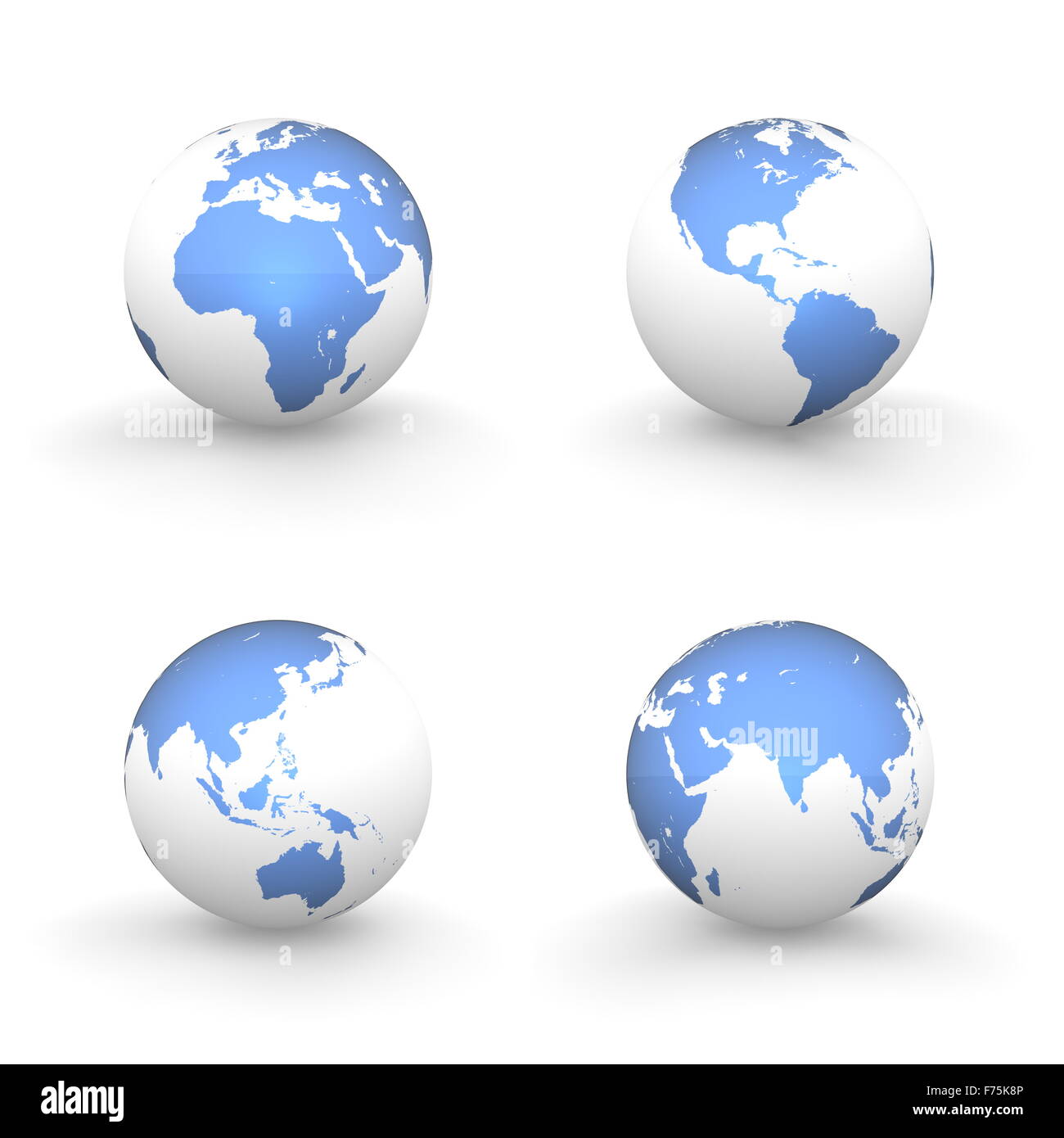 3D globi in bianco e blu brillante Foto Stock