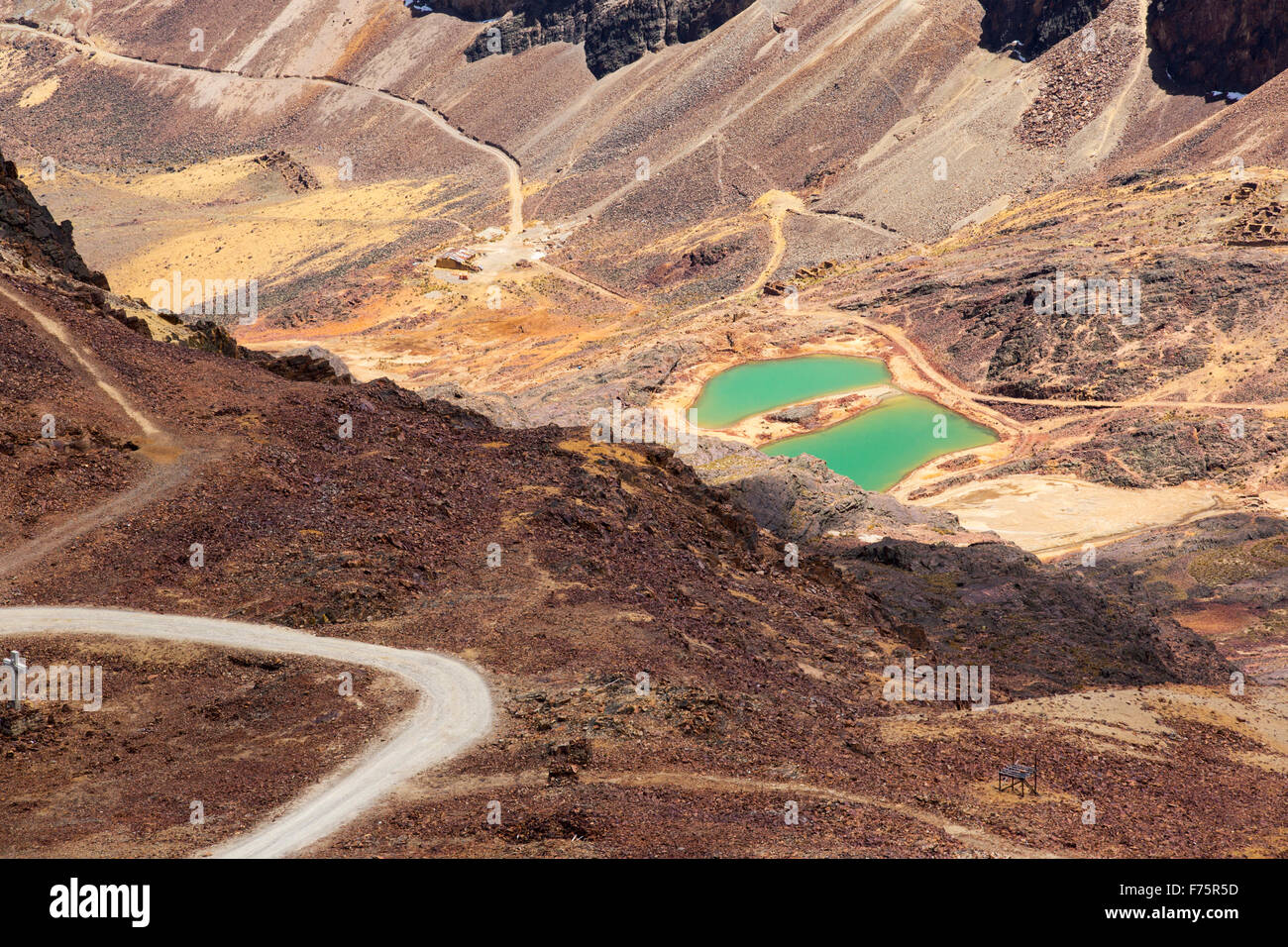 Laghi colorati al di sotto del picco di Chacaltaya stazione sulle Ande boliviane. Foto Stock