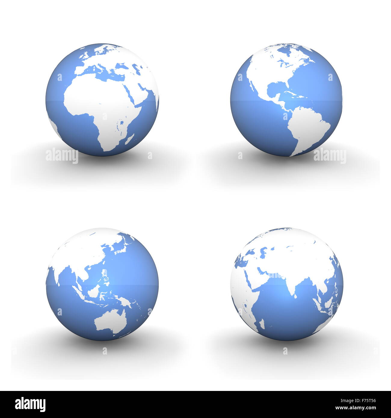 3D globi in bianco e blu brillante Foto Stock