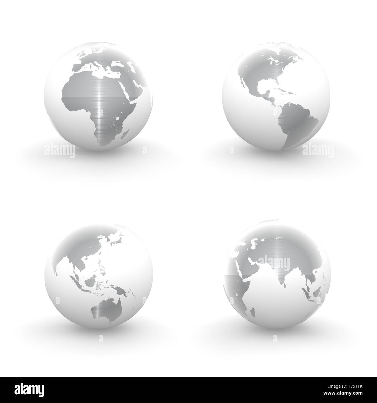 3D globi in bianco e in metallo spazzolato Foto Stock