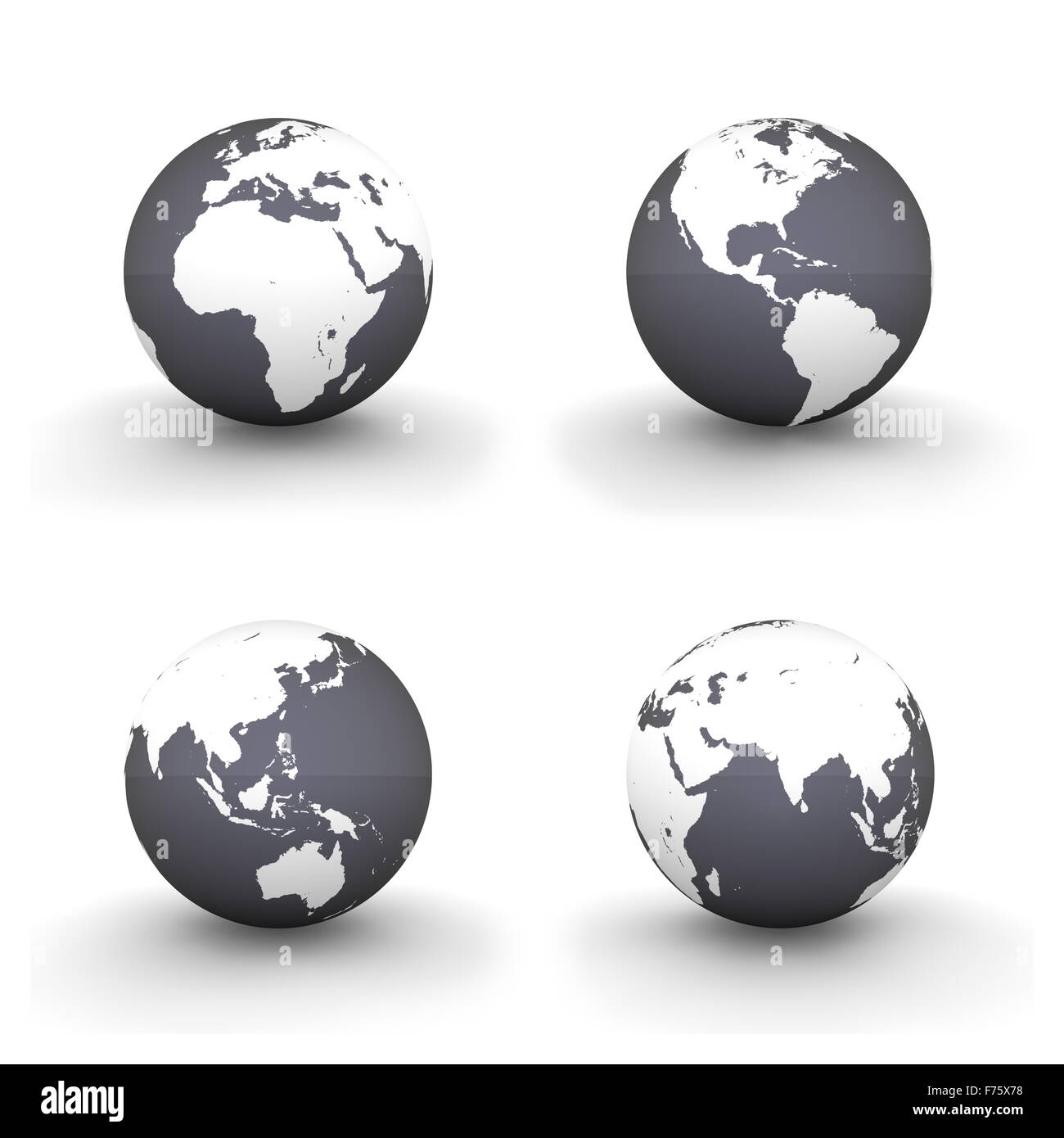 3D globi in bianco e nero lucido Foto Stock