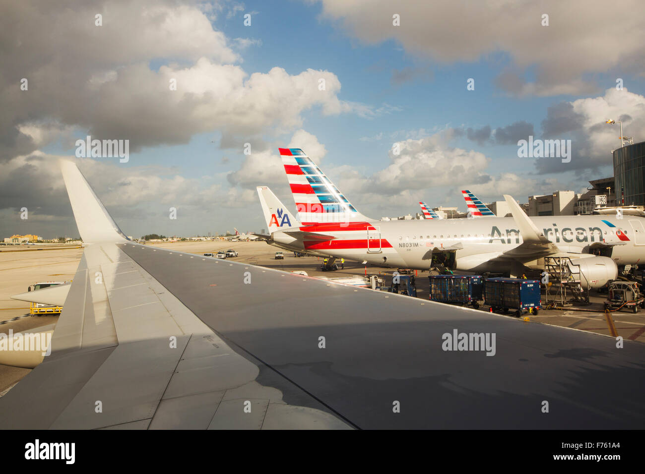 American Airlines aerei all'aeroporto di Miami, Florida, Stati Uniti d'America. Foto Stock