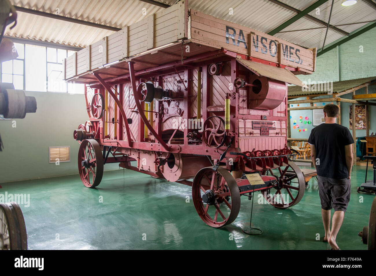 Trebbiatura storica macchina nel museo agricolo in Sud Africa Foto Stock
