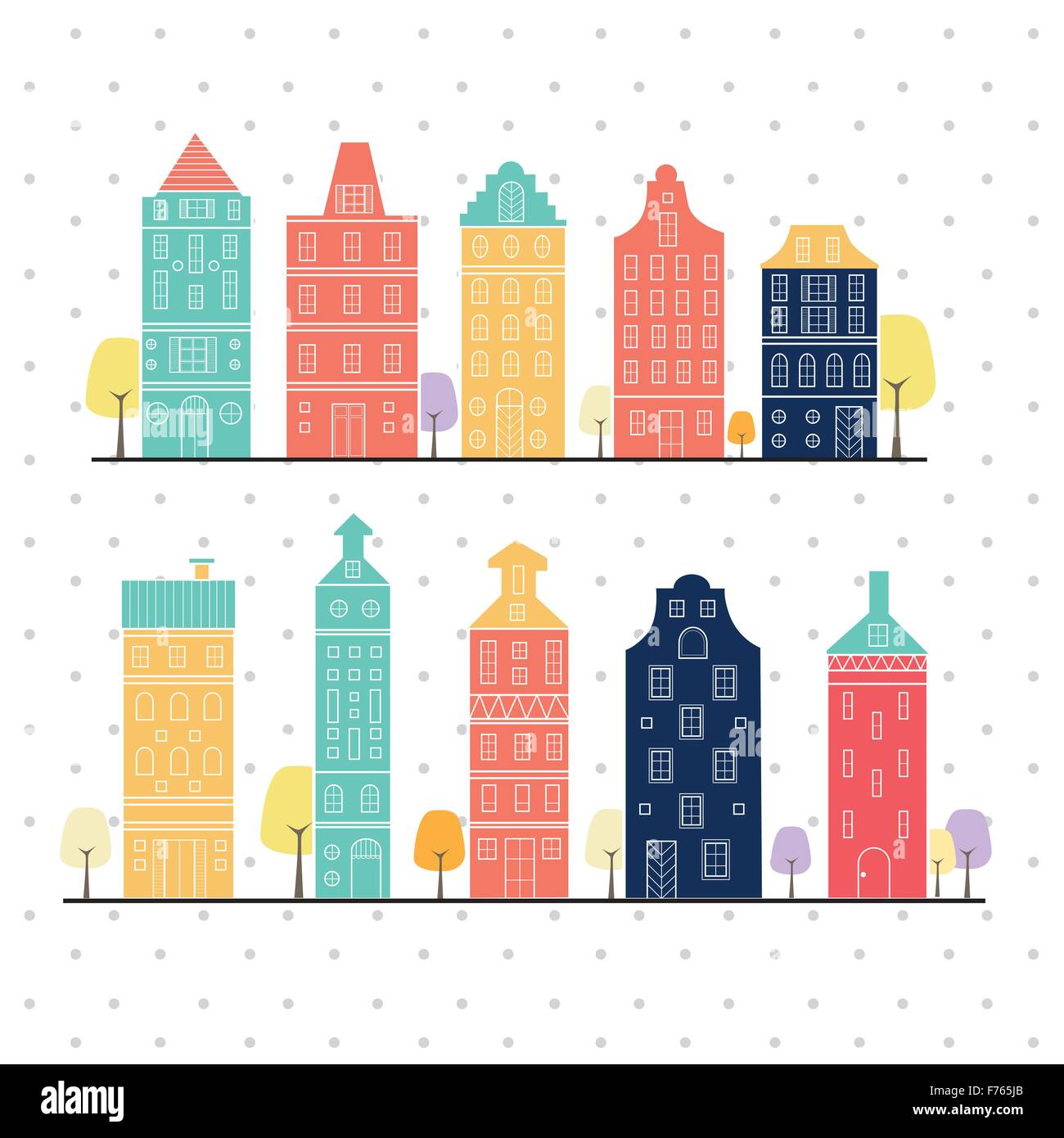 Case di Amsterdam variazione di stile color pastello Paesi Bassi, casa dolce casa Illustrazione Vettoriale
