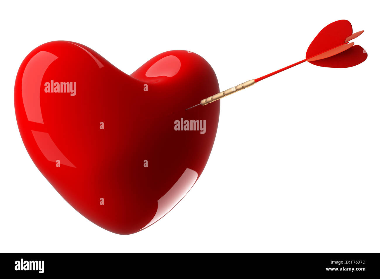 Cuore trafitto da una freccia. Immagine 3D. Foto Stock