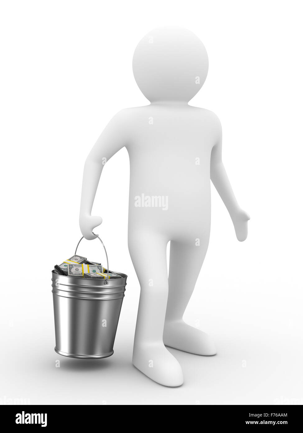 Imprenditore con benna di denaro. isolato immagine 3D Foto Stock