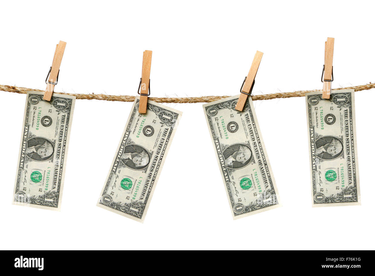 1 Le fatture del dollaro appesi ad una fune Foto Stock
