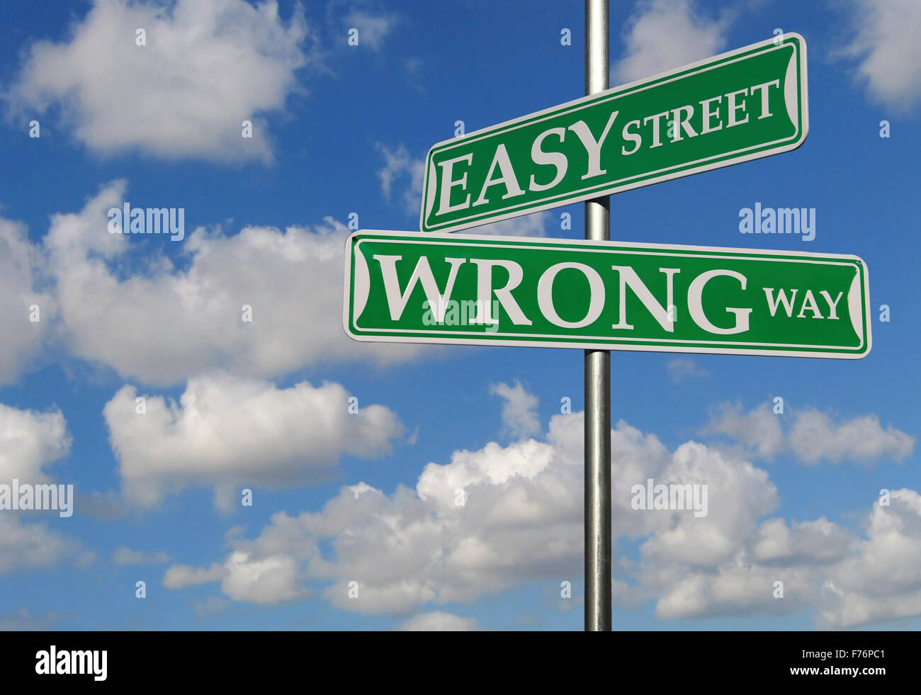 Indicazioni stradali con Easy Street e in modo errato Foto Stock