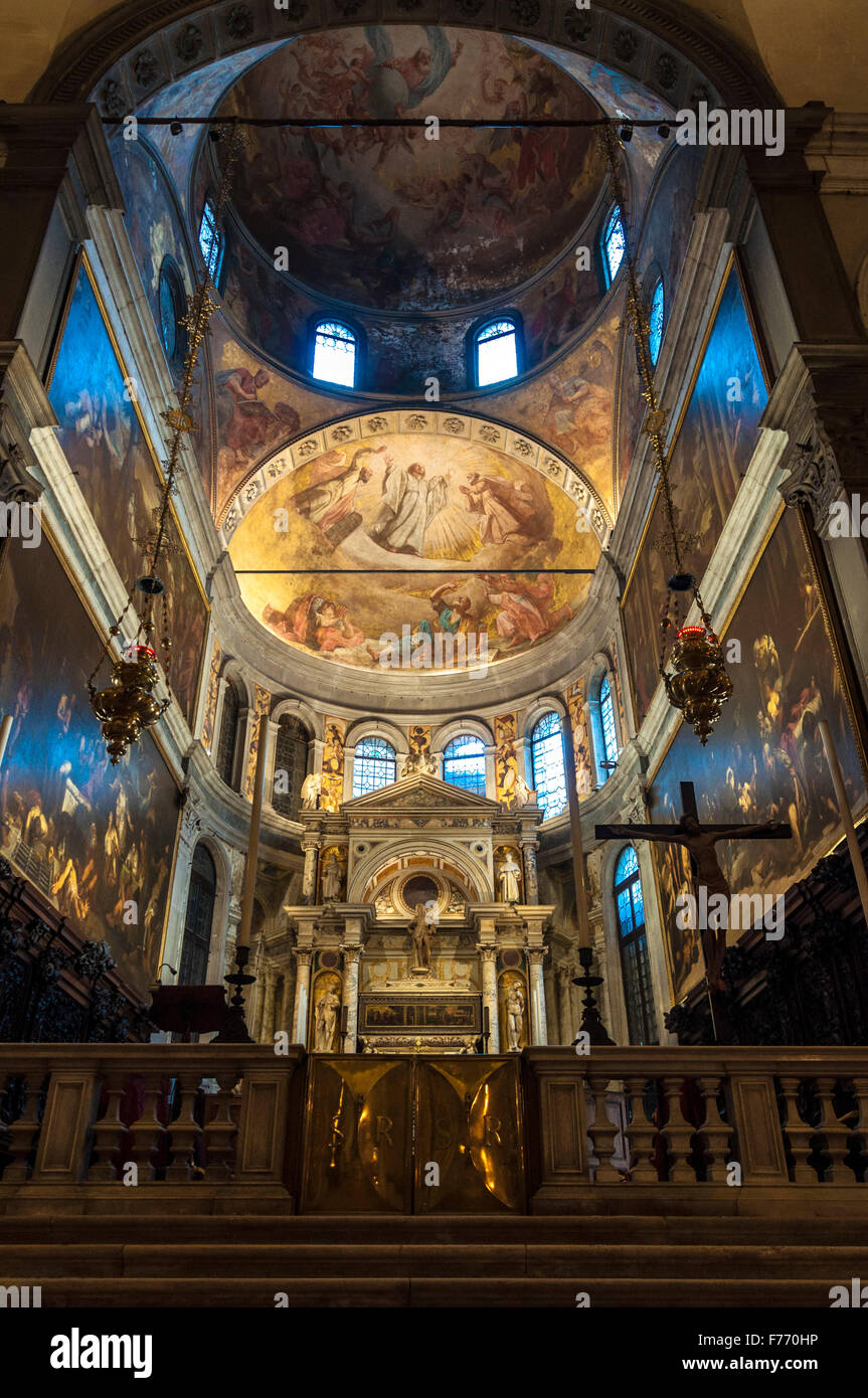 Chiesa di San Rocco chiesa di Venezia Arte a soffitto interno altare maggiore Foto Stock