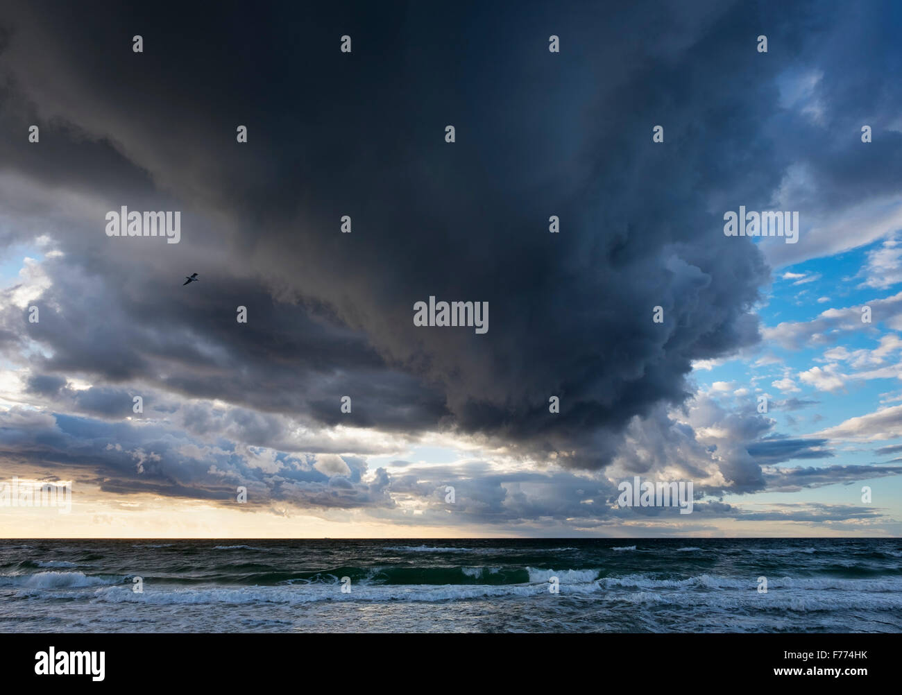 Oscura pioggia nuvole sulla spiaggia Weststrand, Mar Baltico, nato auf dem Darß, Fischland-Darß-Zingst, Western Pomerania Area Laguna Foto Stock
