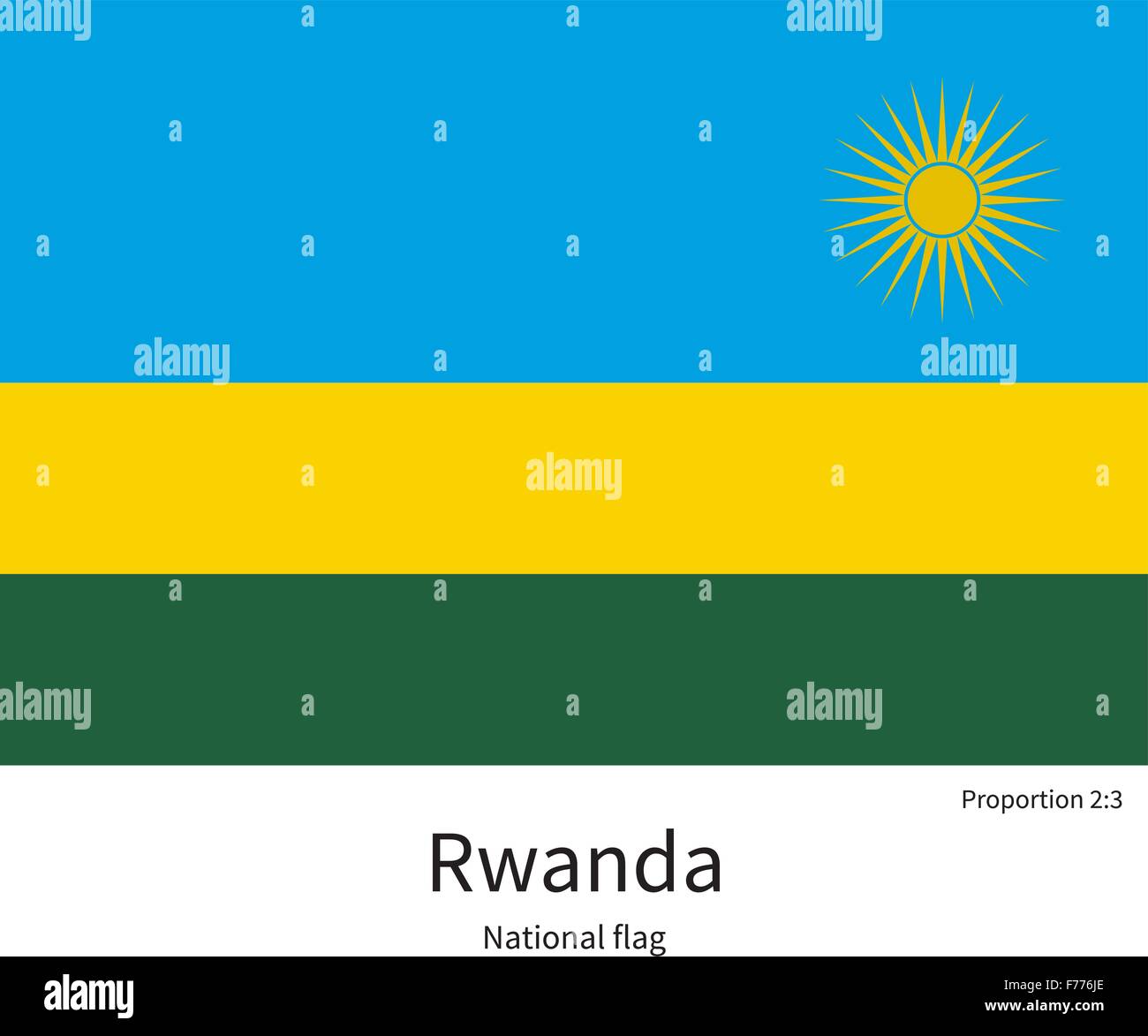 Bandiera nazionale del Rwanda con proporzioni corrette, elemento, colori Illustrazione Vettoriale