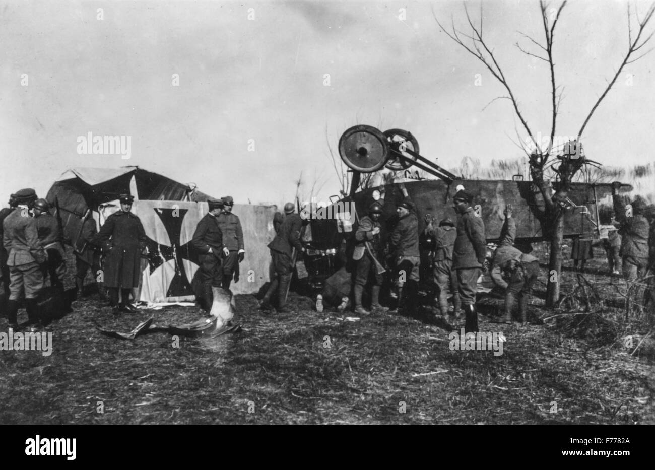 L'ultimo piano abbattuto da Francesco Baracca,a pochi chilometri da Treviso,1918 Foto Stock