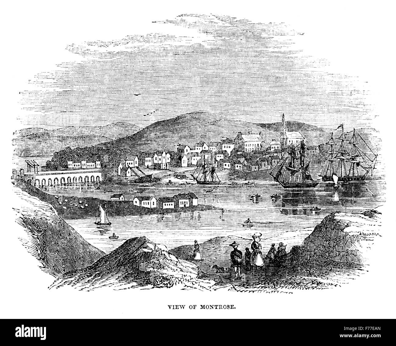 Una incisione di una vista di Montrose scansionati ad alta risoluzione da un libro stampato nel 1852. Credeva di essere libera di tutti i diritti d'autore. Foto Stock