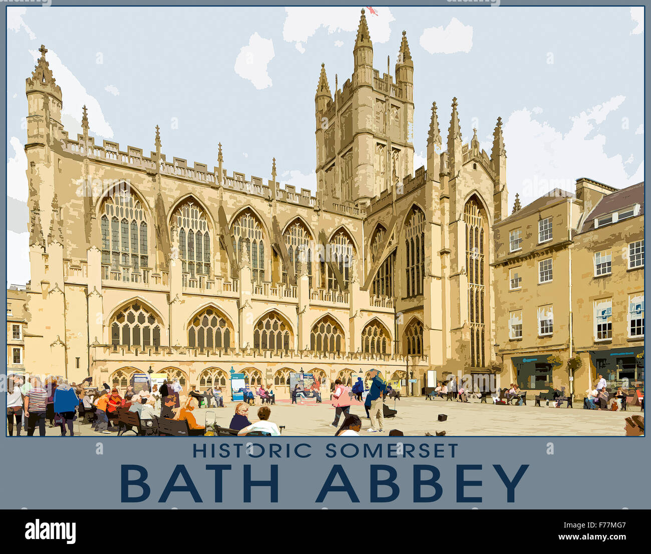 Un poster in stile illustrazione da una fotografia della Abbazia di Bath, bagno, Somerset, Inghilterra, Regno Unito Foto Stock