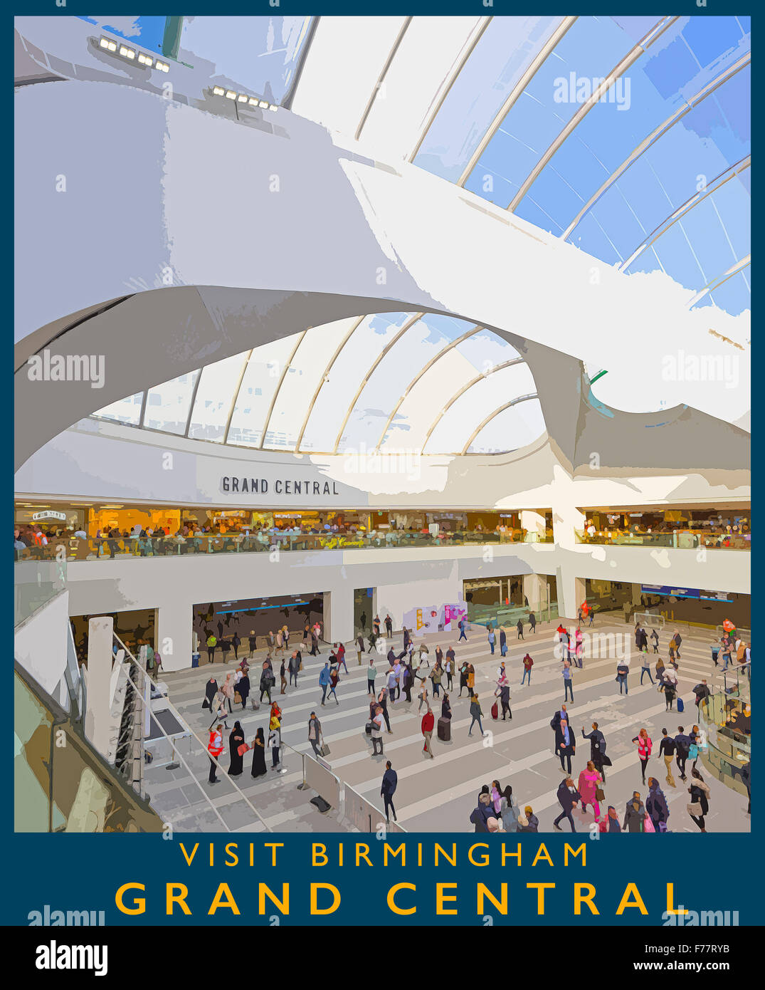 Un poster in stile illustrazione da una fotografia di Birmingham's Grand Central Shopping Centre, Birmingham, Inghilterra, Regno Unito Foto Stock