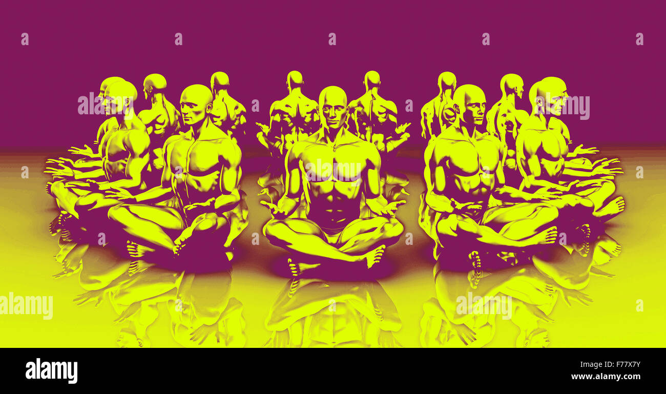 Stato di illuminazione in una classe di Yoga Foto Stock