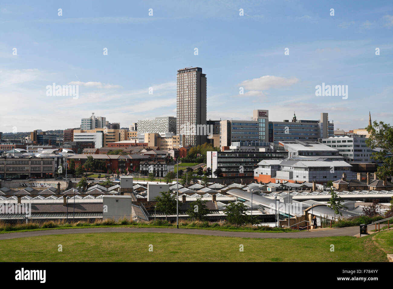 Vista panoramica dello skyline del centro di Sheffield Inghilterra Regno Unito, paesaggio urbano inglese città britannica Foto Stock