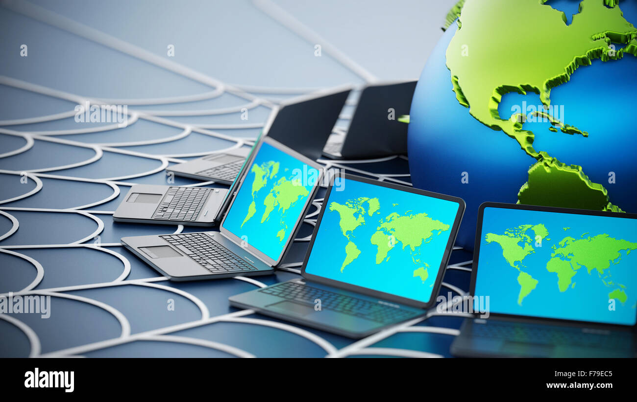 Rete di computer globale con una ragnatela. Foto Stock