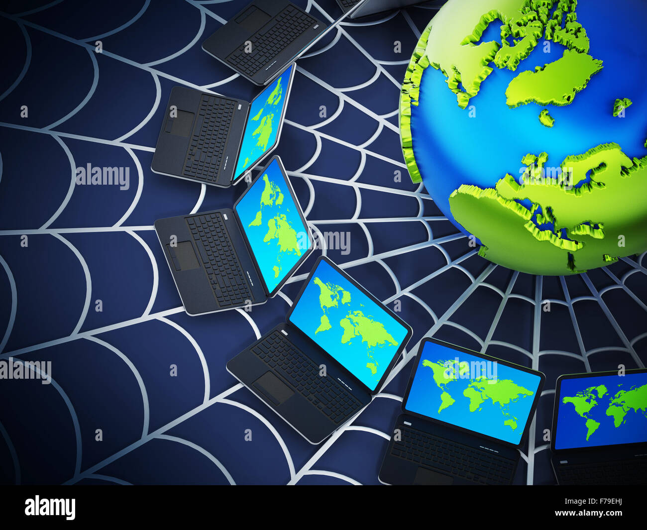 Rete di computer globale con una ragnatela. Foto Stock