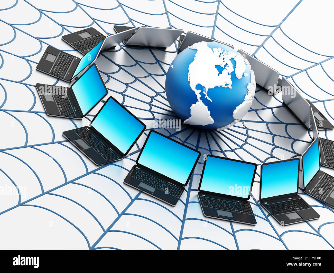 Rete di computer globale con una ragnatela isolati su sfondo bianco Foto Stock