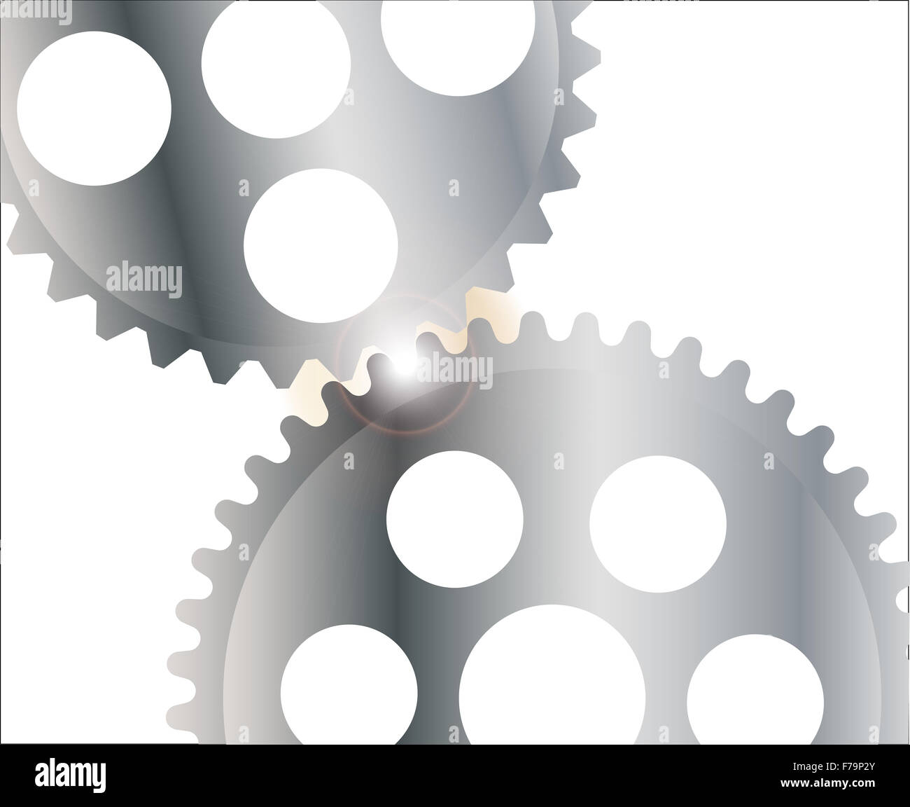 Due ingranaggi ad incastro con una luce intensa tra i denti Foto Stock