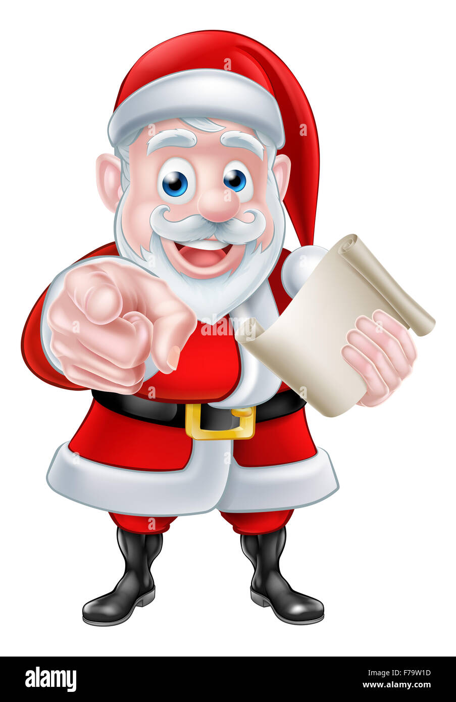 Santa vuole o ha bisogno di voi illustrazione di natale di Felice cartoon Santa Claus puntando verso il visualizzatore. Potrebbe essere la richiesta di aiuto wi Foto Stock