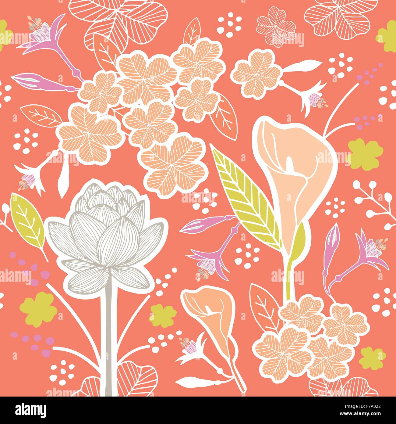 Fiore o fiori e foglie modello tessuto senza cuciture vettore schema colore pastello su vecchie rose colore di sfondo Illustrazione Vettoriale