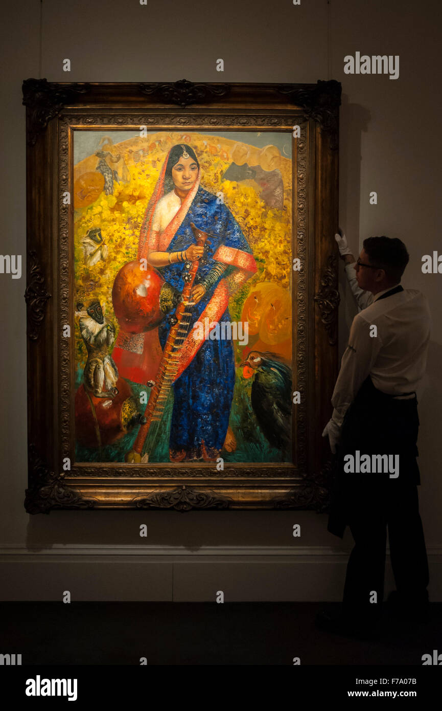 Londra, Regno Unito. Il 27 novembre 2015. Anteprima di arte russa da Sotheby's a Londra, precedendo la loro vendita in data 1 dicembre . In offerta sono capolavori che attraversano tre secoli dal regno di Caterina la Grande al Post-Soviet ser, oltre 250 opere su carta & Ballet Russes disegni e modelli con la più grande donna artista russo, Natalia Goncharova, imperial doni e i gioielli di Fabergé. (Foto: "Ramayana' da Boris Grigoriev, preventivo £600.000 - £800.000). Credito: Stephen Chung/Alamy Live News Foto Stock