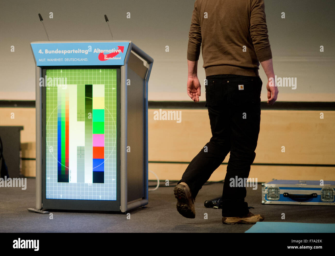 Hannover, Germania. 27 Nov, 2015. Un test di immagine su uno schermo sul podio prima convenzione federale di alternative per la Germania (AFD) partito a Hannover, Germania, 27 novembre 2015. Populista anti-immigrati partito AfD terranno la loro convenzione federale il 28 e 29 novembre 2015. Credito: dpa picture alliance/Alamy Live News Foto Stock