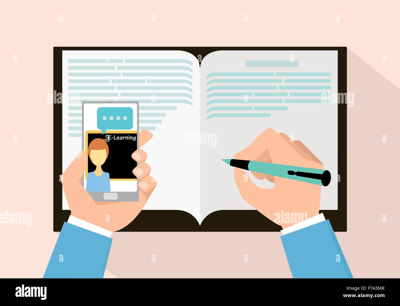 L'E-learning concetto con smart phone illustrazione vettoriale Illustrazione Vettoriale
