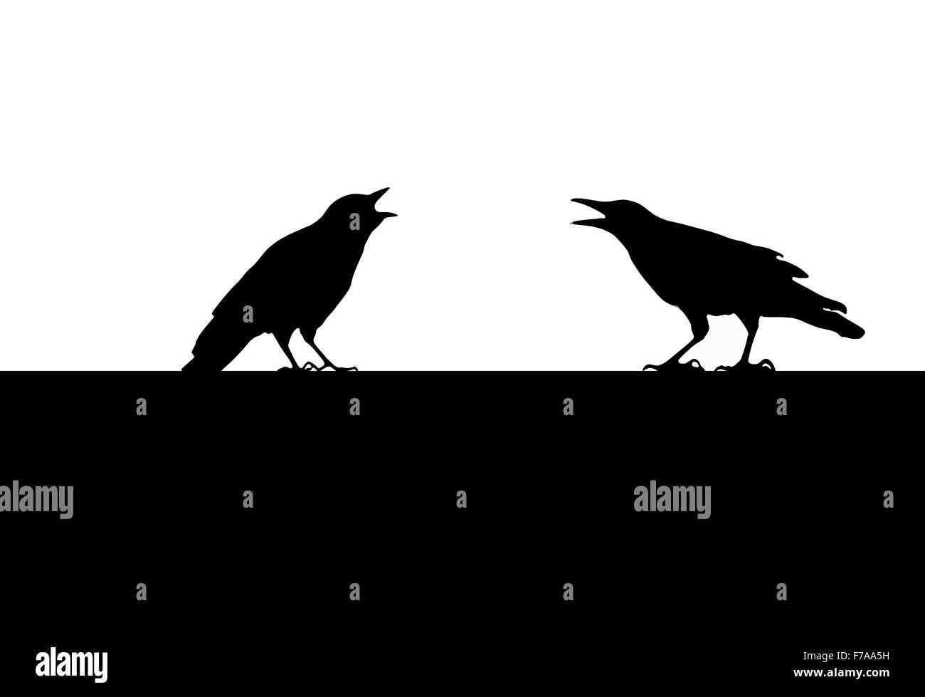 Due corvi, silhouette Foto Stock