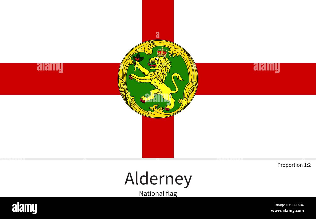 Bandiera nazionale di Alderney con proporzioni corrette, elemento, colori Illustrazione Vettoriale