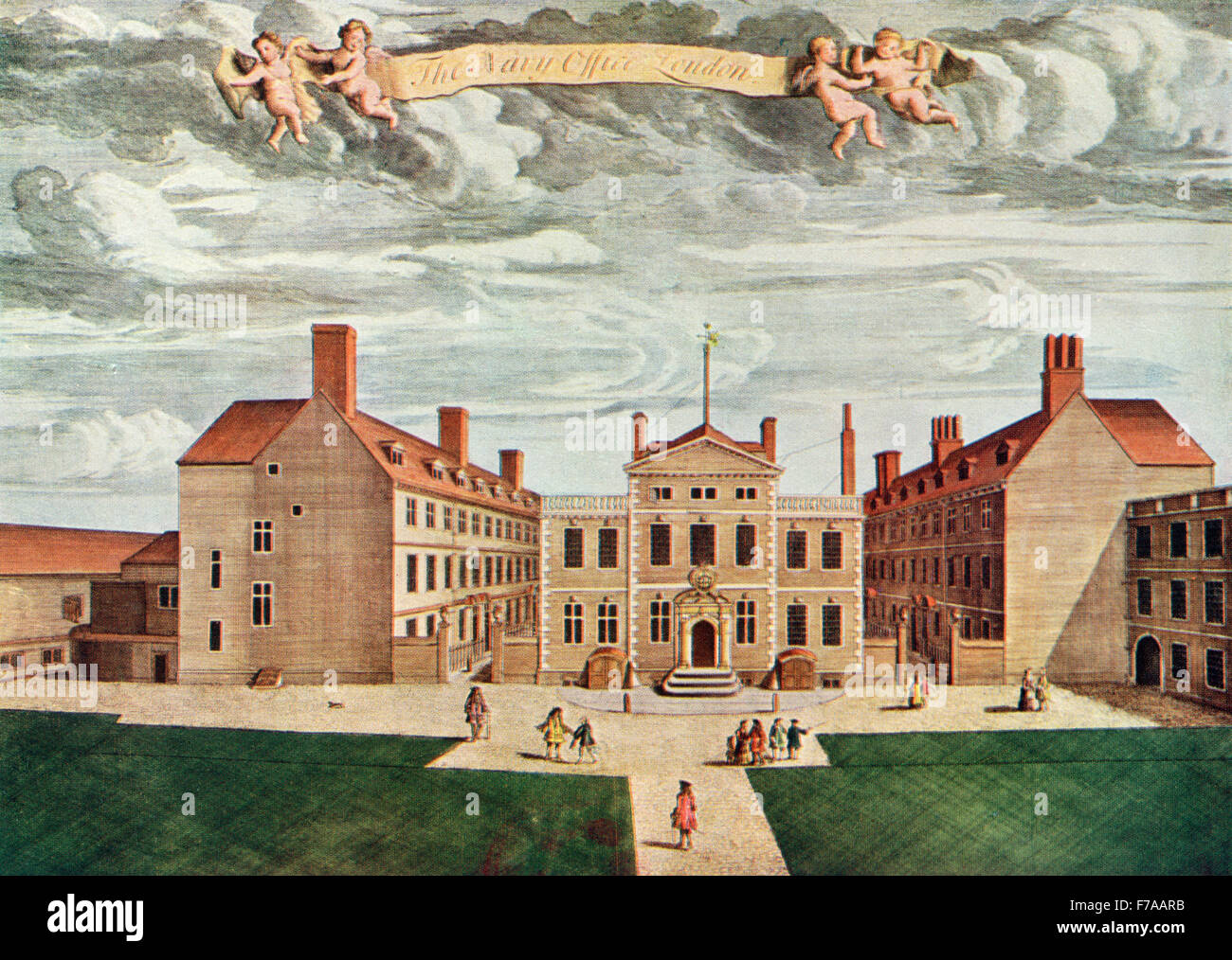 Il vecchio ufficio della Marina Militare, Crutched Frati, Londra, Inghilterra nel XVIII secolo. Dopo una incisione da Thomas Taylor circa 1714. Foto Stock
