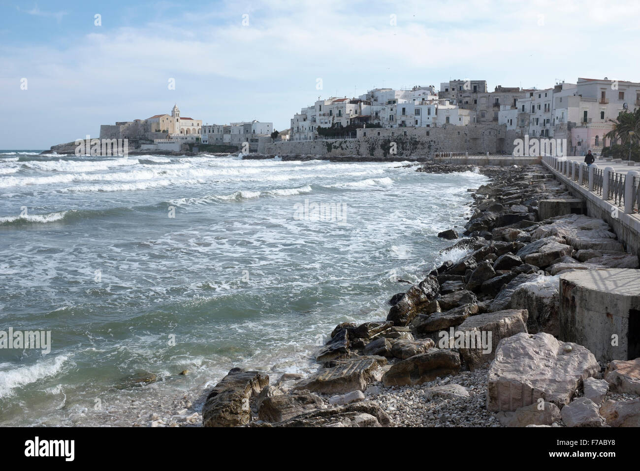 La città di Vieste e la sua cattedrale, Gargano in Puglia, Italia Foto Stock