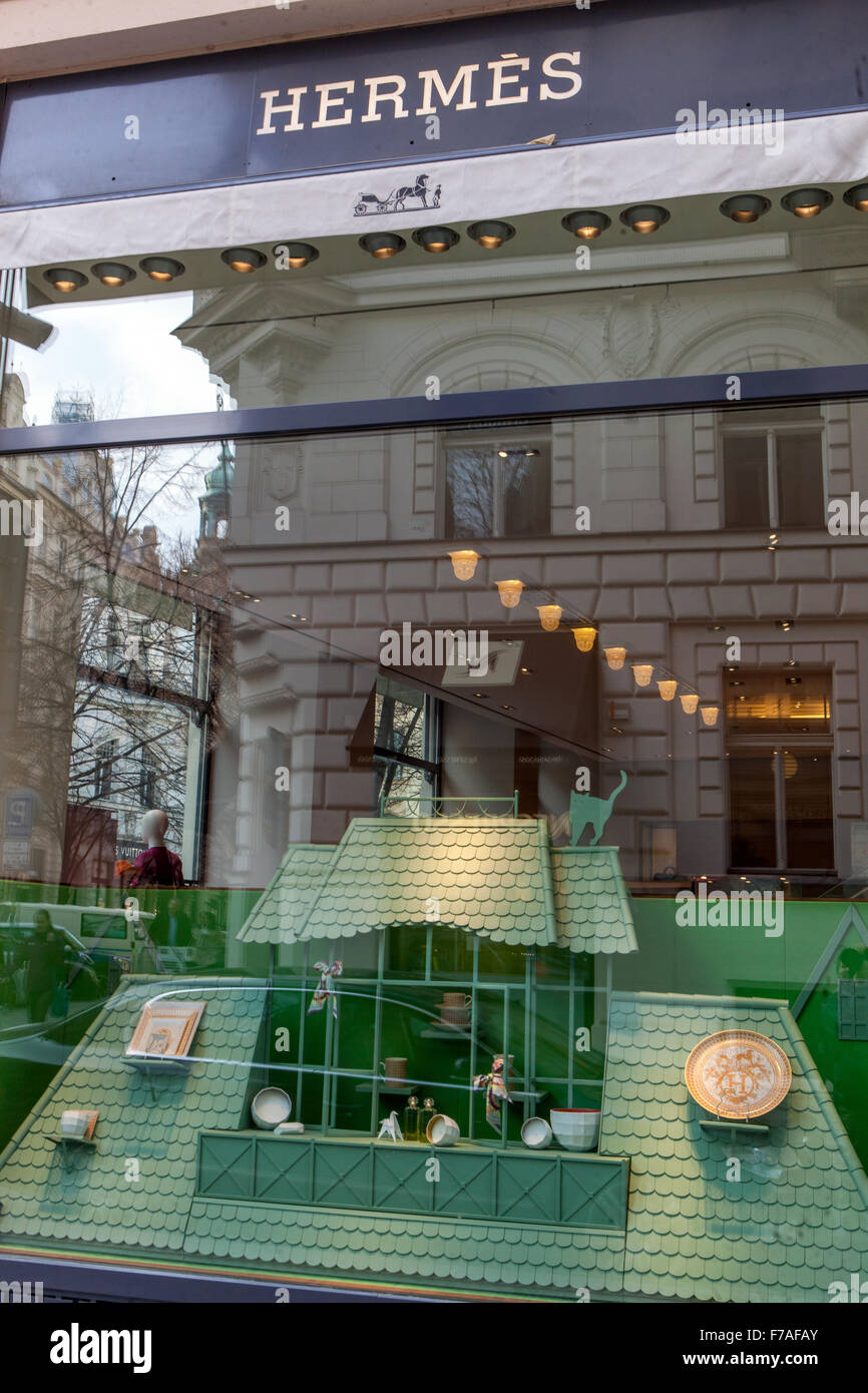 Negozio di lusso Hermes, negozio di moda in Parizska street Praga, Old Town, Repubblica Ceca Foto Stock