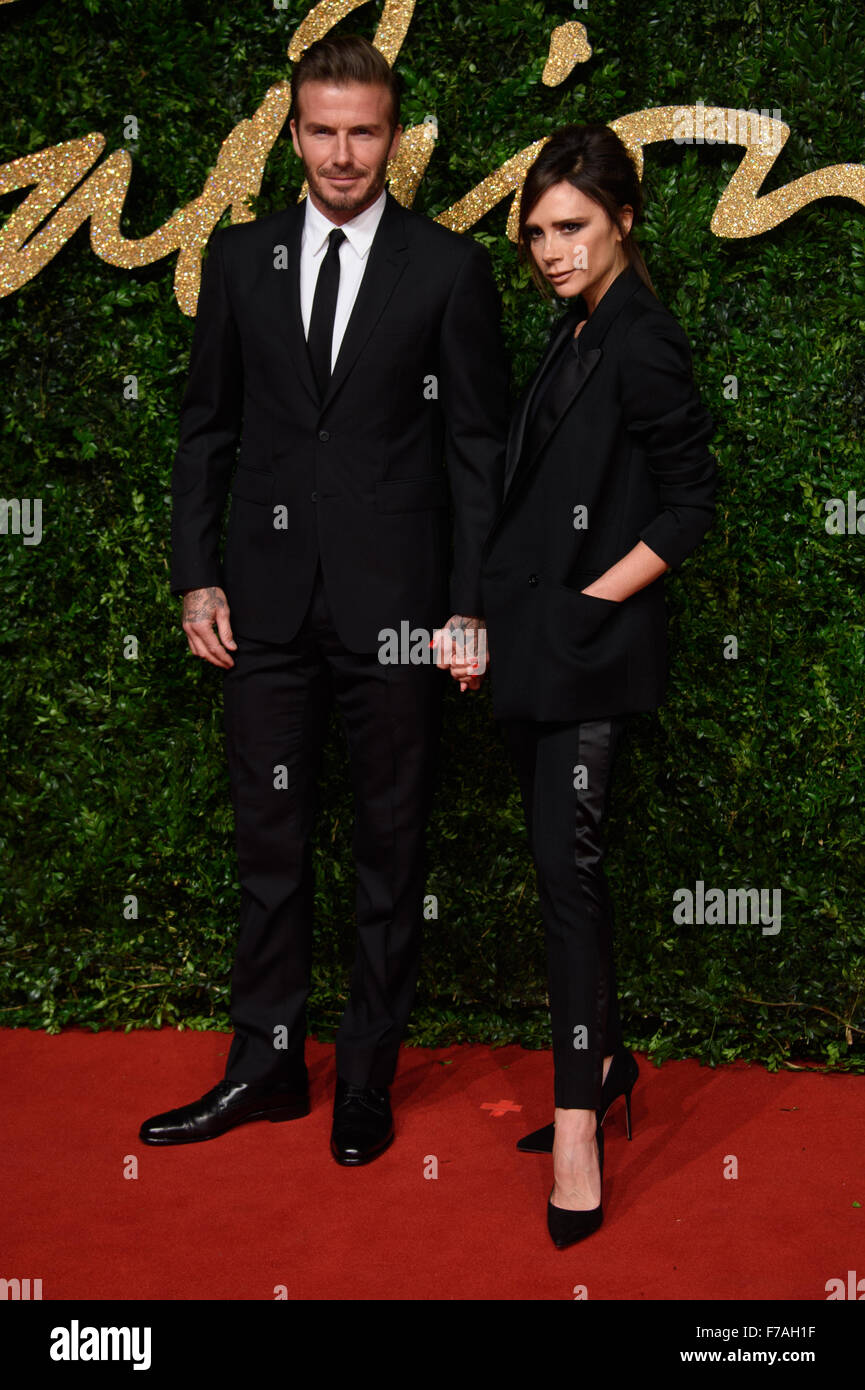 Il Beckham di David e Victoria Beckham al British Fashion Awards 2015 a Londra Foto Stock