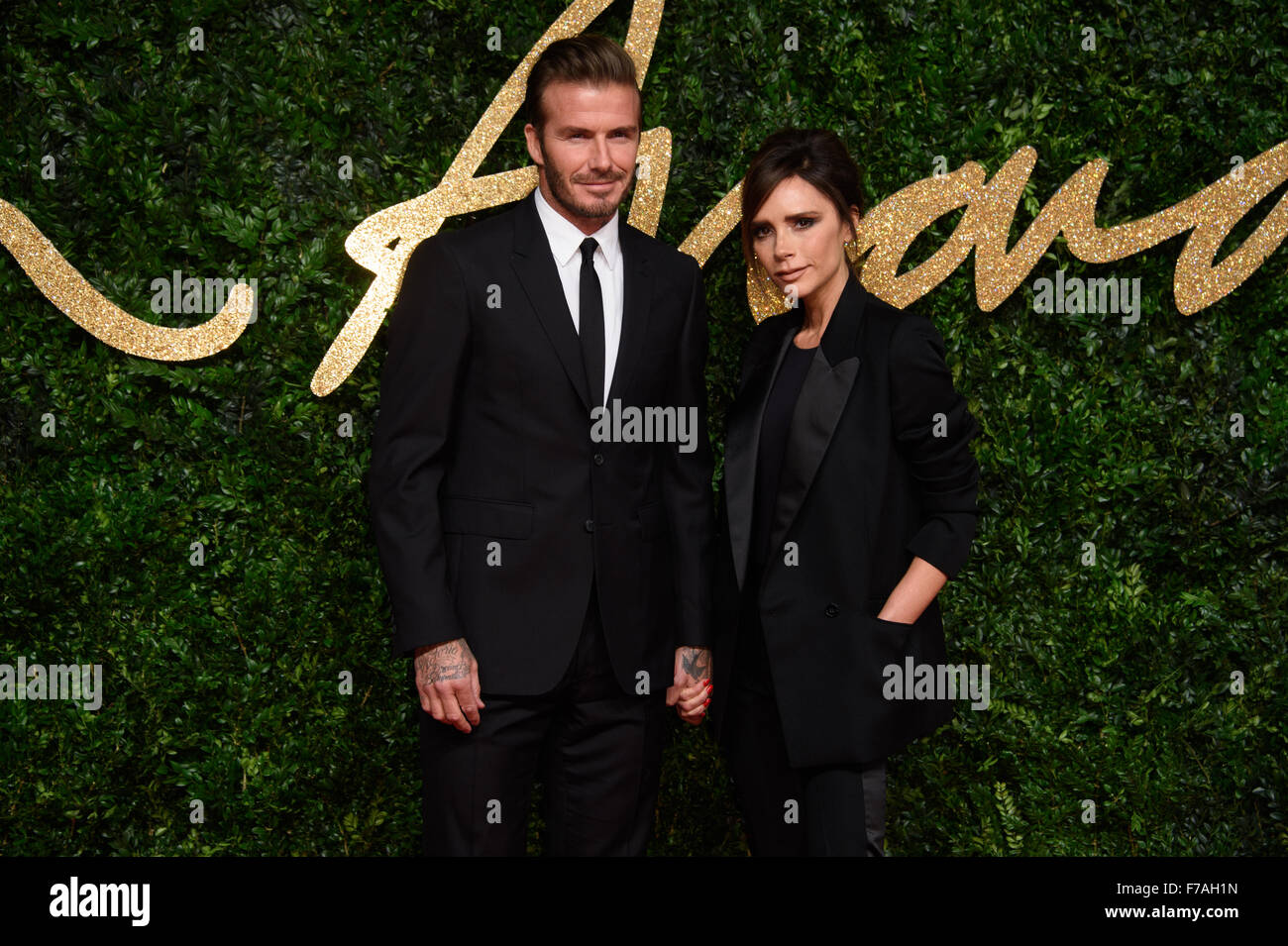 Il Beckham di David e Victoria Beckham al British Fashion Awards 2015 a Londra Foto Stock