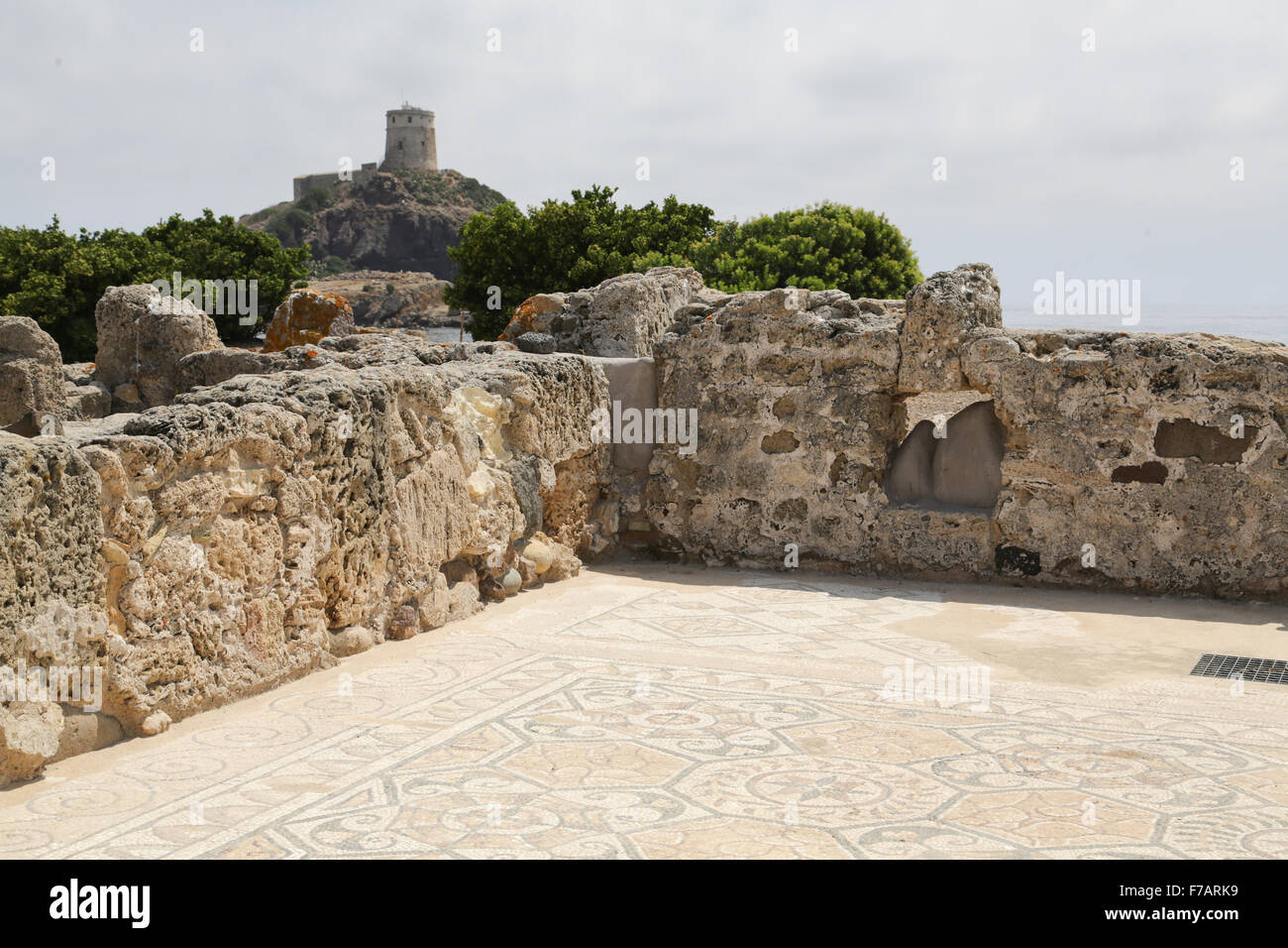 Le antiche rovine romane di Nora, vicino a Pula in Sardegna Foto Stock