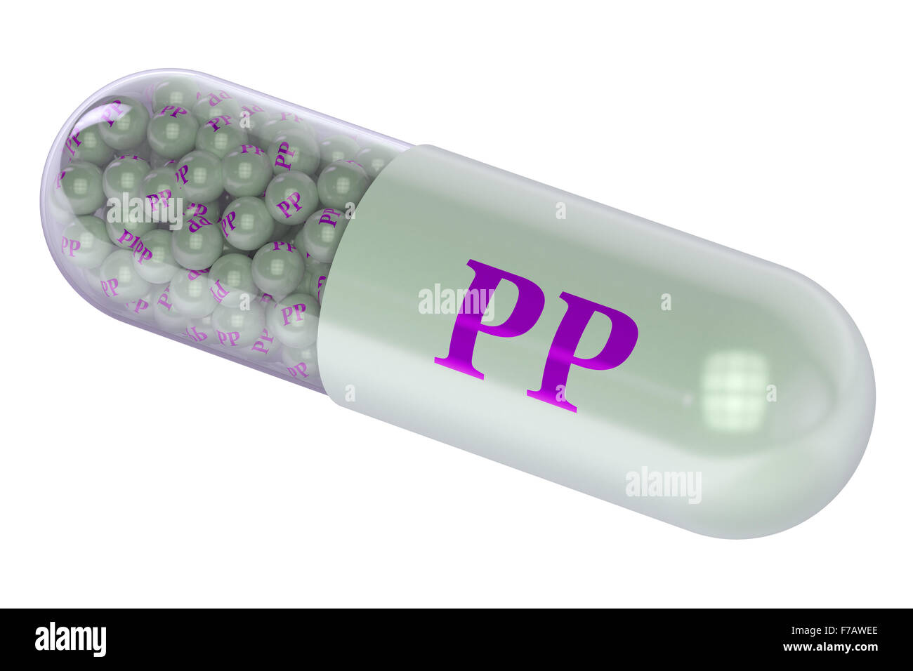 Capsula di vitamina PP isolati su sfondo bianco Foto Stock