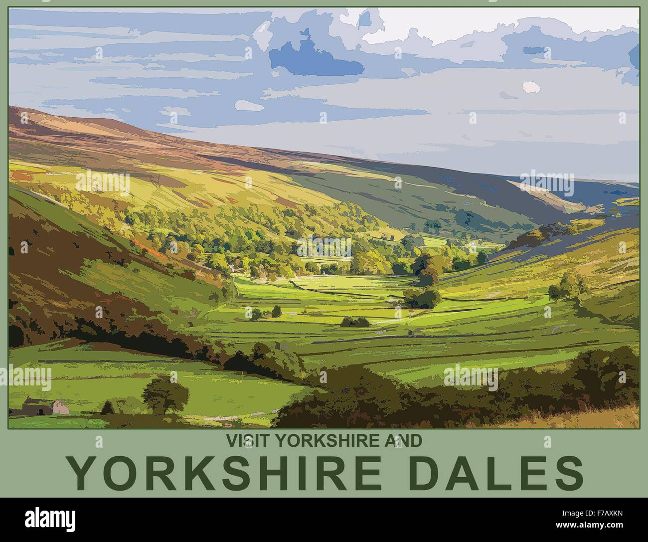 Un poster in stile illustrazione da una fotografia di Littondale, Yorkshire Dales National Park, North Yorkshire, Inghilterra, Regno Unito Foto Stock