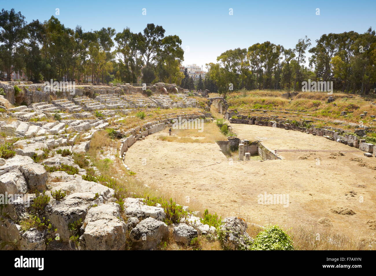 Anfiteatro romano primo secolo A.C. Neapolis, Siracusa, Sicilia, Italia Foto Stock