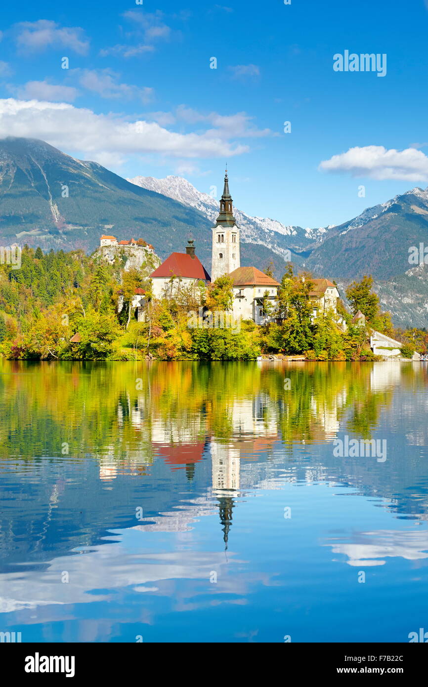 Il lago di Bled e sulle Alpi Giulie, Slovenia Foto Stock