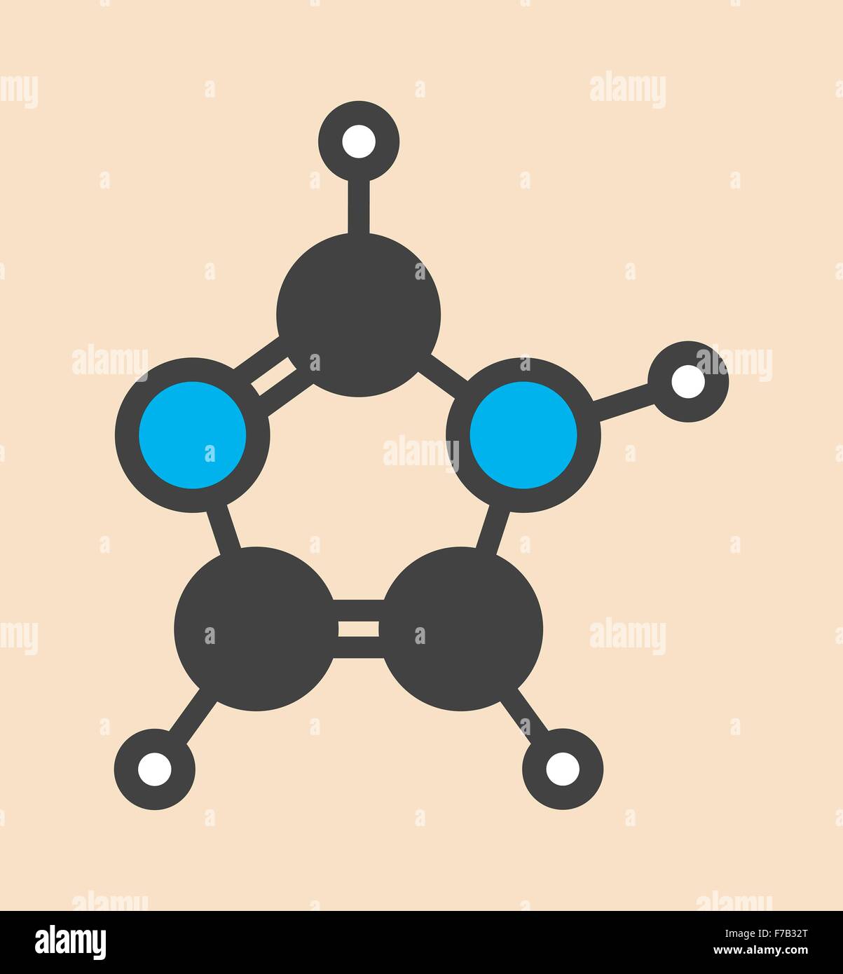 Imidazolo organiche eterocicliche molecola. Stilizzata di scheletro di formula (struttura chimica). Gli atomi sono mostrati come codificati per colore Foto Stock