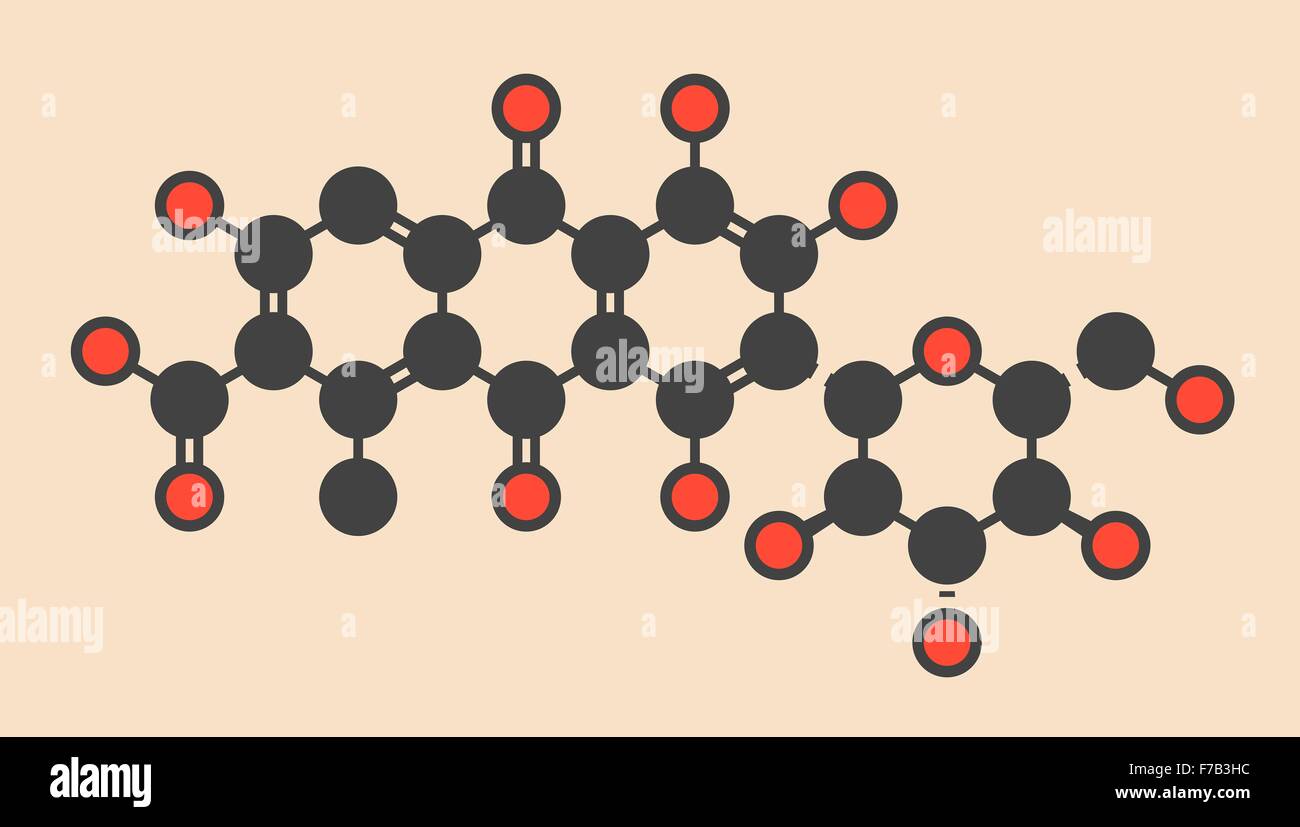 Acido Carminic molecola di pigmento. Avviene naturalmente con la cocciniglia (scala insetto). Stilizzata di scheletro di formula (struttura chimica). Foto Stock