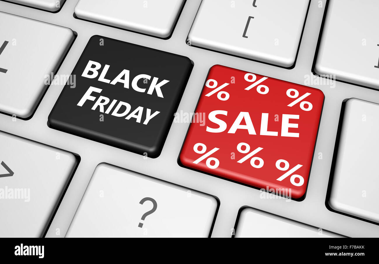 Venerdì nero shopping concetto di vendita con il segno e il simbolo percentuale sulla tastiera del computer. Foto Stock
