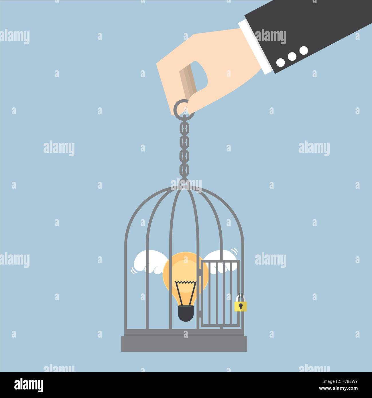 Lampadina della luce di idea bloccato in una gabbia, vettore EPS10 Illustrazione Vettoriale