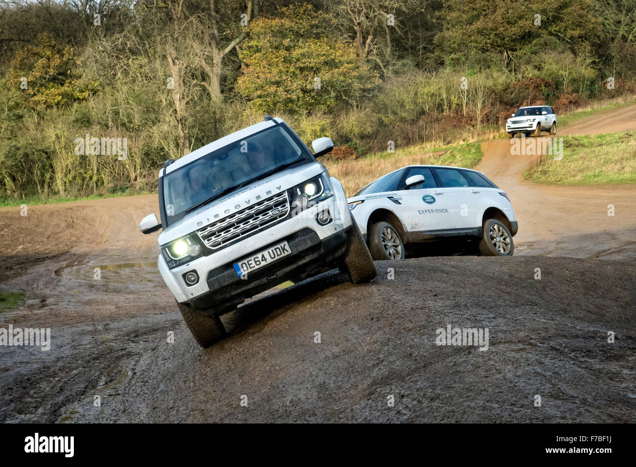 Land Rover sul Land Rover Experience driveing coarse a Luton Hoo Bedfordshire Regno Unito Foto Stock